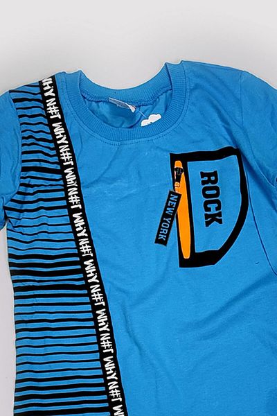 Peki Vară Băieți Bumbac Pieptănat 100% Bumbac Slim Fit Rock Printed Tricouri și pantaloni scurți Seturi 2 piese 13644