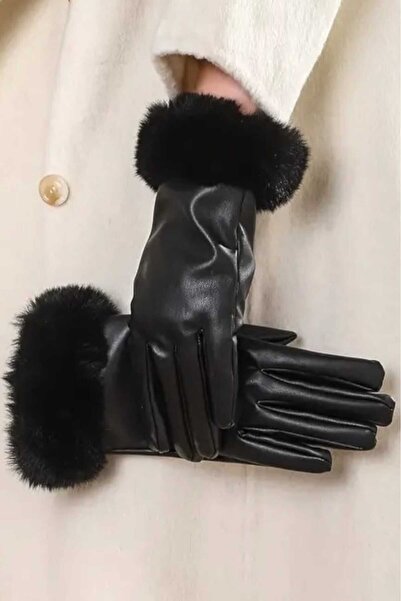 Uniquetrenders Kadın Vegan Deri Su ve Rüzgar Geçirmez Soğuğa Dayanıklı Termal Eldiven