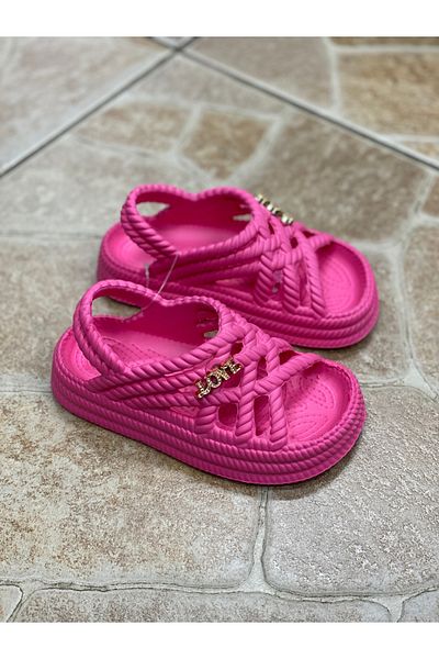 ÇOCUKÇA MODA Sandale de lux pentru copii, cu talpă ușoară, anti-alunecare, cu împletitură de paie, cu modele, cu figuri de dragoste, papuci de mare pentru piscină