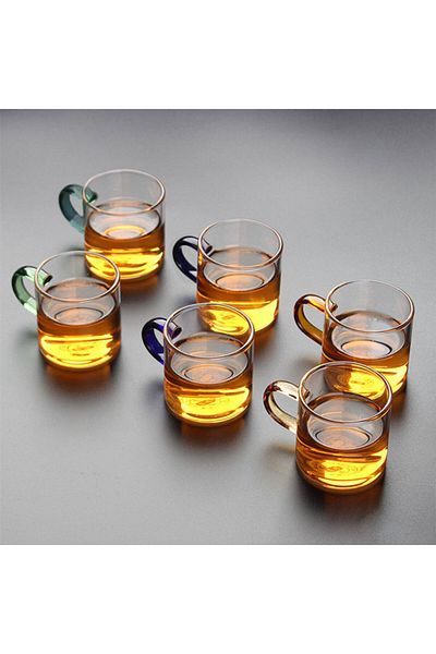 MIBRU Tea and herbal glass cups set 110ml colorful handle 6pcs
