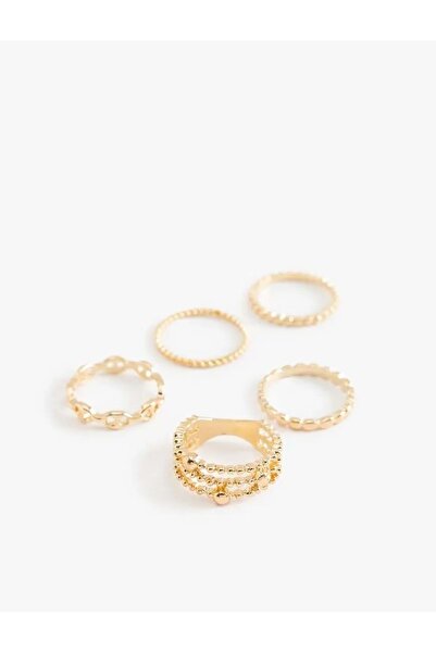 Koton 5-Piece Twist Gold Women's Ring Set