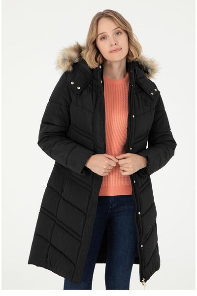 U.S. Polo Assn. U.S. Polo Assn Regular Fit Long Sintetic, Mantoane cu glugă din blană (ÖZSE GİYİM)