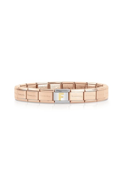 Original Rose Color Bracelet, Italian Charm, Stainless Steel - Gold F Letter Starter Set, Jewelry