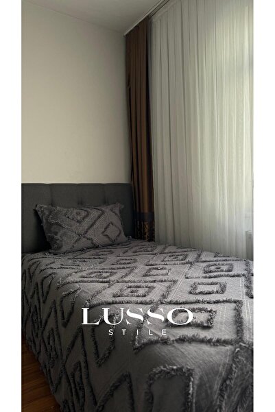 lusso stile Iskandinav Tek Kişilik Püsküllü Yatak Örtüsü 180 x 250 Tek Yastık Single