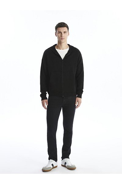 LC Waikiki Lcw Casual Black Hooded Long Sleeve Men's Knitwear Cardigan