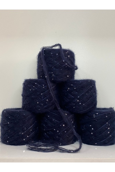 göçer Örgü İpi Moher Akrilik Lacivert Siyah Gümüş Pullu Görsel Net 600gr