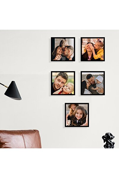 Andoweb Yapışkanlı Sök Tak Siyah Pola Çerçeveler 12x12cm - 5'li Paket