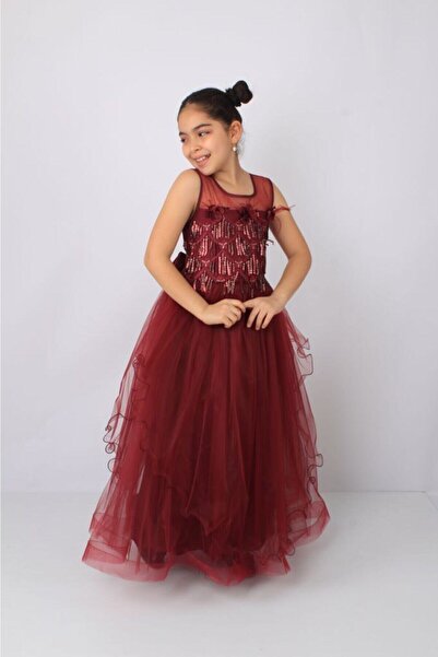 ÖFİ Kids Kız Pullu Çiçekli Kabarık Tüllü Uzun Abiye
