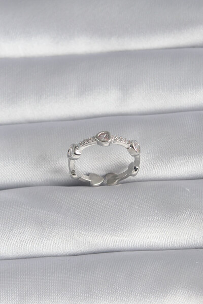 Leyaton LWLHMRS-IEG ieg ™   خاتم نسائي من النحاس بلون فضي على شكل قلب مزين بح...