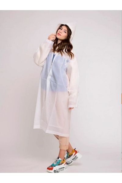 kamp dükkanı White Thick Hooded Raincoat Large Size
