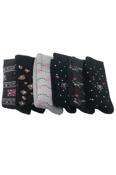 AXE SPORTSWEAR Women's Winter Colorful Patterned Long Towel Socks 6 Pairs Assortment Set