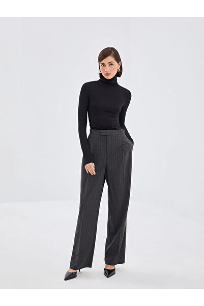 LC Waikiki LCW Vision Antrasit Çizgili Standart Fit Çizgili Kadın Pantolon
