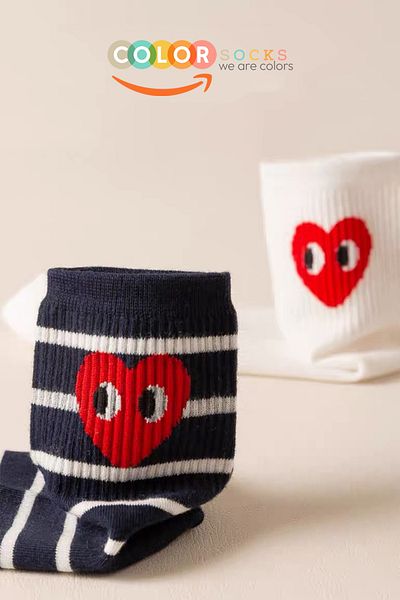 Color Socks Комплект от 5 памучни чорапа с шарка на сърце (изключително меки)