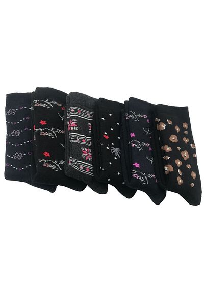 AXE SPORTSWEAR Women's Winter Colorful Patterned Long Towel Socks 6 Pairs Assortment Set