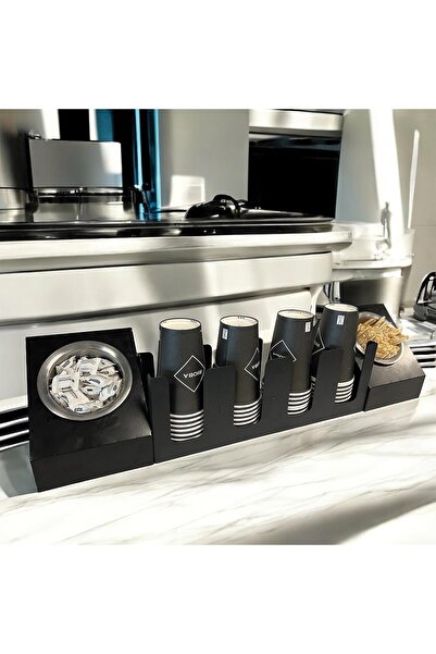 decorelax 4 Bölmeli Karton Bardaklık ve 2' li Tek yuvalı Karistirici ve Şeker...