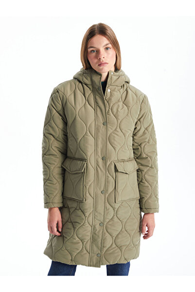 LC Waikiki Γυναικείο πουπουλένιο παλτό με κουκούλα LCW Vision Khaki