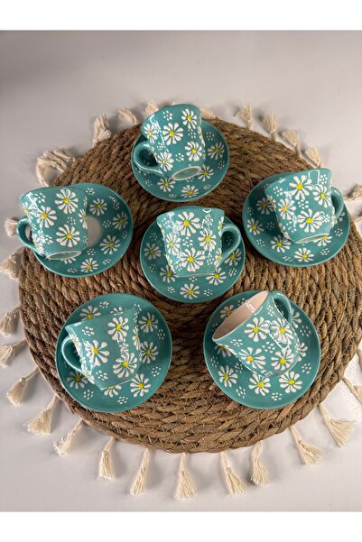 shop Papatya El Yapımı Seramik Kahve Fincan Takımı 6 Kişilik - 12 Parça