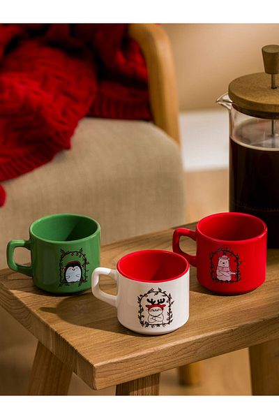 LC Waikiki Mixed Printed Ceramic Mug Set of 3 184 ml