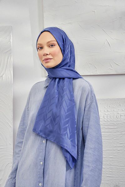 ARMANDA Σάλι Indigo Jacquard - Ζιγκ-ζαγκ μοτίβο