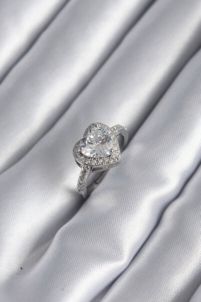 Skygo Brass Silver Color Zircon Stone Heart Charm Model Women's Ring - TJ-BYK...