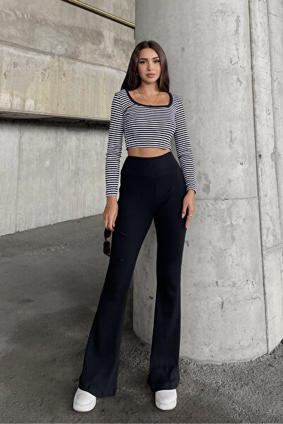 New Now Square Neck Striped Crop Spanish Leg Camisole Suit