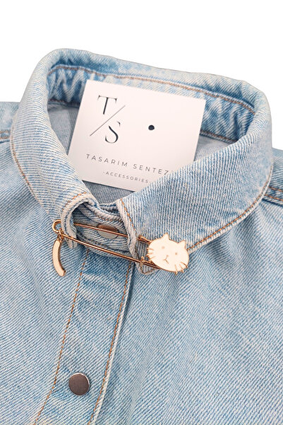 Tasarım Sentezi Rozet Metal Broş Beyaz Kedi Kuyruklu Hayvan Cengel igneli Yak...