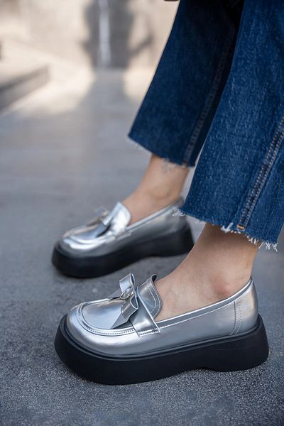 LAMİNTA Loafer de damă cu talpă groasă de 4 cm Shade Silver Heart