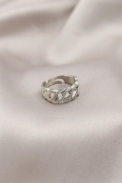 Skygo Silver Color Metal Chain Model Stoned Women's Ring - TJ-BYK2200