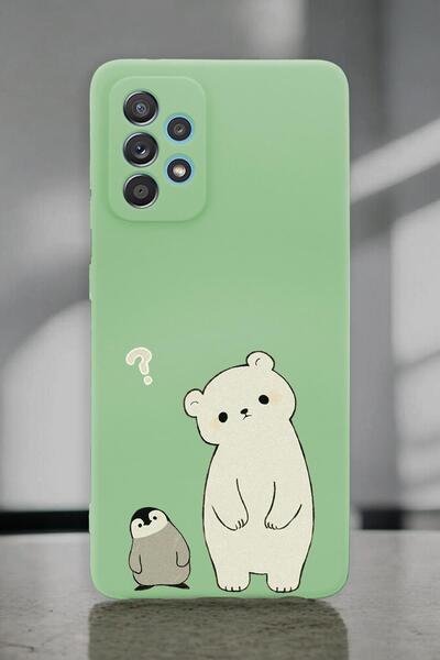 mooodcase Samsung A72 Uyumlu Penguen ve Ayıcık Desenli Premium Silikonlu Lansman Telefon Kılıfı