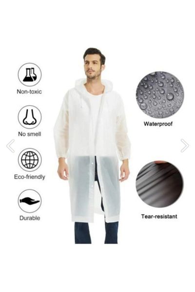 kamp dükkanı White Thick Hooded Raincoat Large Size