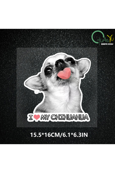 Choice ملصق عربة جرو G305 مقاس 15.5 × 16 سم "أحب كلبي الشيواوا" عاكس مقاوم للماء مصنوع من مادة PVC للسيارات والدراجات النارية
