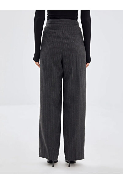 LC Waikiki LCW Vision Antrasit Çizgili Standart Fit Çizgili Kadın Pantolon