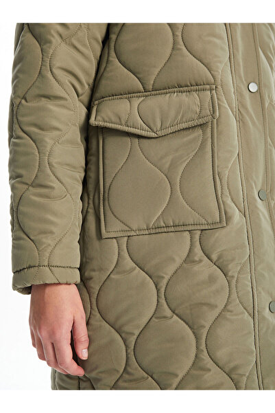LC Waikiki Γυναικείο πουπουλένιο παλτό με κουκούλα LCW Vision Khaki