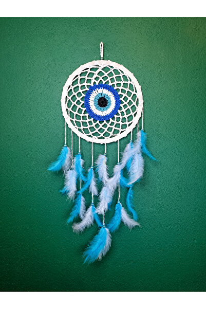 Tuana Trend Çember Üzeri Işleme Nazar Boncuğu Dekorlu Tavus Kuşu Tüylü Makrom...