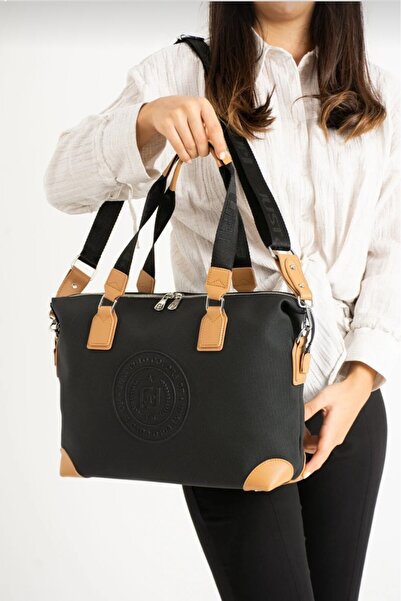 Just Polo حقيبة يد وكتف نسائية كبيرة الحجم باللون الأسود - BB