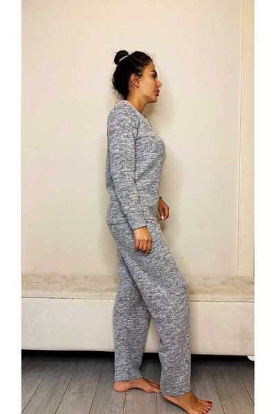 altınok fashion Gray 3 Button Pajamas Set