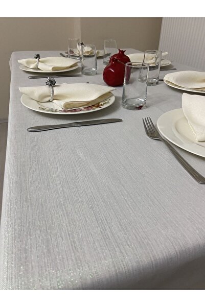 Zeren Home Simli Dertsiz Oval Masa Örtüsü Krem 150 X 210