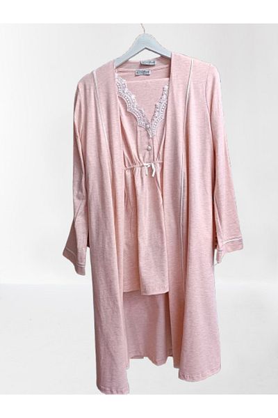 by İGP Pregnant Maternity Pajamas Set with Lace Detailed Dressing Gown