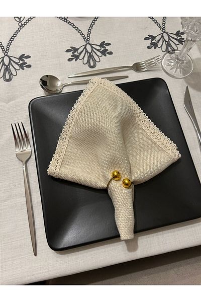Zeren Home Δαντέλα Λεπτομερής Χαρτοπετσέτα Παρουσίασης Χωρίς Γυαλιστερό Glitter Χρυσό 35x35 - 6 Τεμάχια