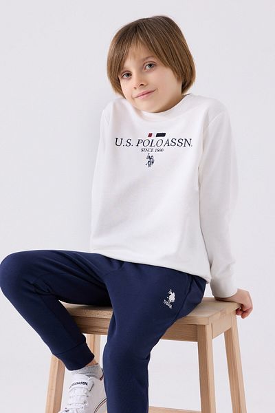 U.S. Polo Assn. Boys' Tracksuit Set - Cream Navy Blue