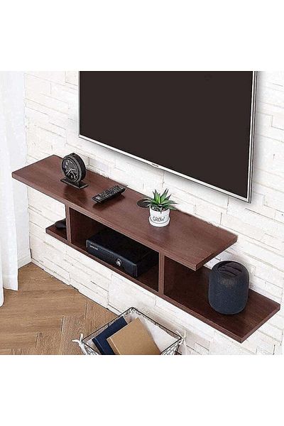 Modern home حامل تلفاز عائم مثبت على الحائط مع رف وحدة تحكم وسائط - بني