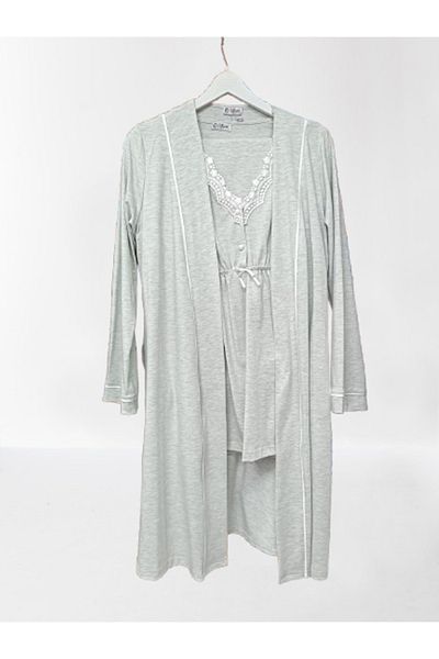 by İGP Pregnant Maternity Pajamas Set with Lace Detailed Dressing Gown