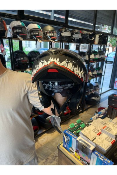 Dnc Motor Aksesuar Wosen Güneş Gözlüklü Çene Açılır Kask (Diş Desen)