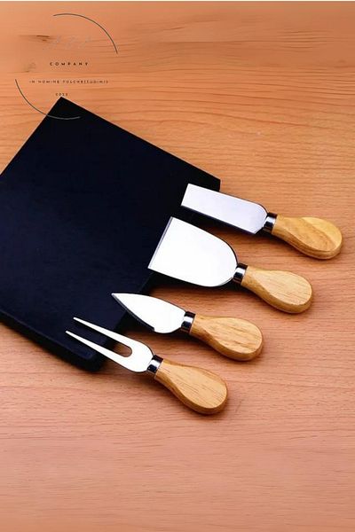 FORSEİ LUCA Bamboo Handle Stainless Steel 4-Piece Cheese Knife Set Breakfast Knife Set