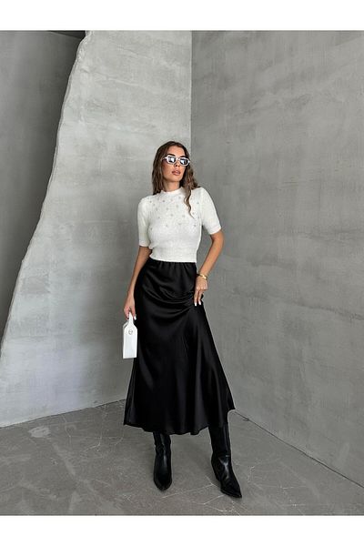 SEDA FİDAN Fusta maxi din satin negru
