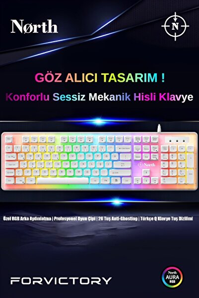 North Paladin Mekanik Hisli Türkçe Q Rgb Beyaz Gaming Oyuncu Klavyesi