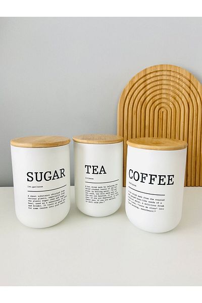 LILY HOME 3-Piece Glass Jar Set with Bamboo Lid - Tea, Sugar and Coffee Jar (Tea-Coffee-Sugar)