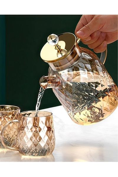 Skygo Embossed Bamboo Lid Borosilicate Glass Teapot 1500ml Royaleks-CM-2005