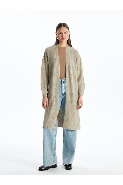 LC Waikiki LCW Modest Shawl Collar Plain Long Sleeve Oversize Women's Knitwear Cardigan