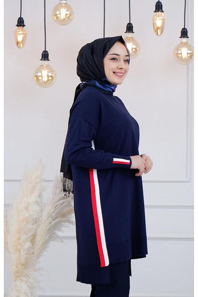 Invee 6367 Navy Blue Knitwear Tunic